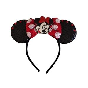 Minnie Mouse Inspired Sequins Headband Kids Red Black Studs Bow‎ Ears Polka Dot